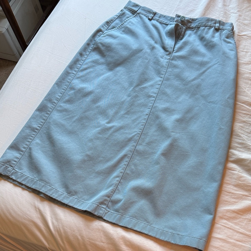 L.L. Bean | Light Blue Original Fit Midi Cotton Skirt | Size 10 Petite